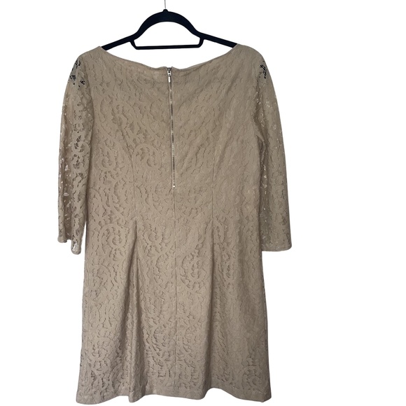 Nine West Dress Beige Blush Lace Overlay Knee Length 3/4 Sleeve Zip Back Sz10 - Picture 5 of 13